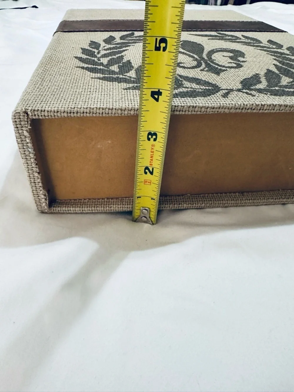 PARIS FAUX BOOK STORAGE BOX LINEN FLEUR DE LIS HIDDEN COMPARTMENT TABLE DECOR
